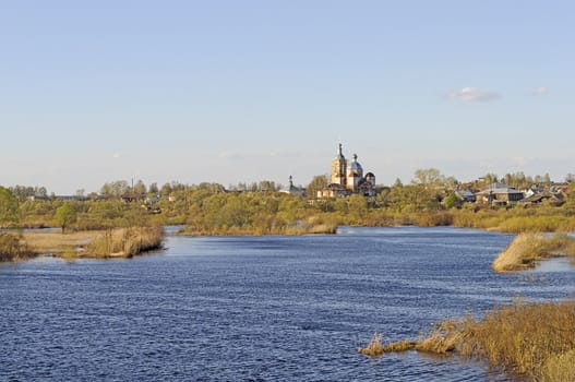 Luh River near the village of Myt, Russia, spring, sunset