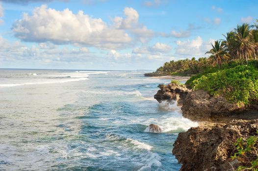 View of Philippines seashore at sunset on the Calicoan island