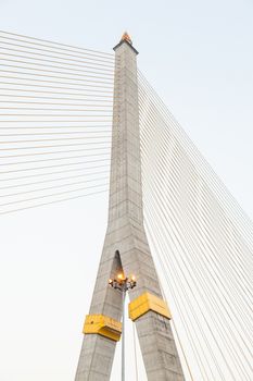 Rama VIII Bridge There is a network of wires in construction.