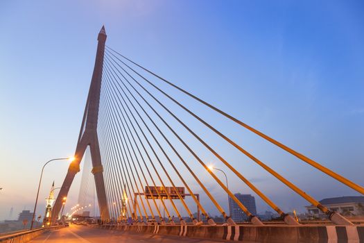 Rama VIII Bridge The bridge crosses the Chao Phraya River In the early morning hours