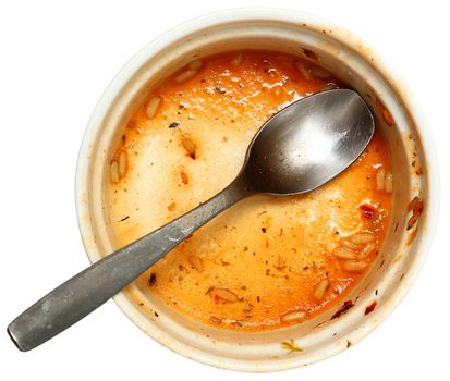 Empty Dirty Bowl of Cajun Creole Gumbo Soup Isolated