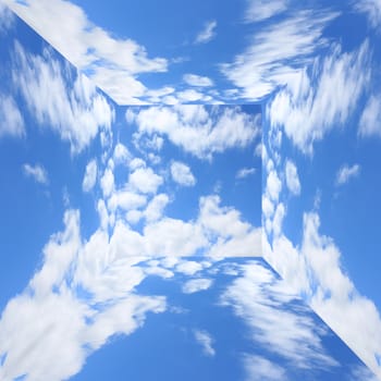 blue sky with white clouds in three-dimensional