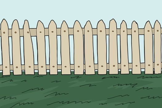 Old wooden fence and grass cartoon background