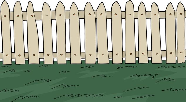 Picket fence with green grass over white background