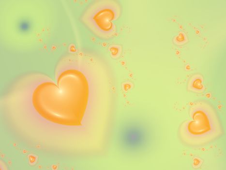 beautiful green background with yellow hearts