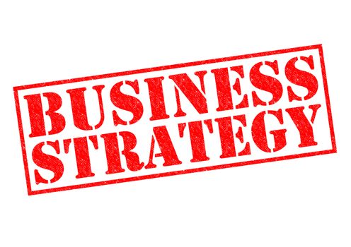 BUSINESS STRATEGY red Rubber Stamp over a white background.