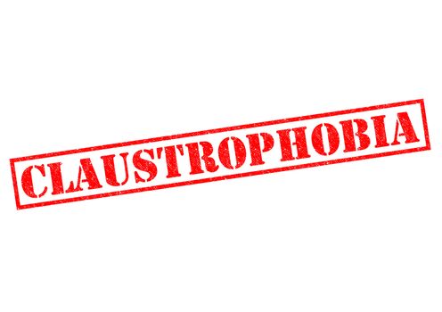 CLAUSTROPHIBIA (fear of confined spaces) red Rubber Stamp over a white background.