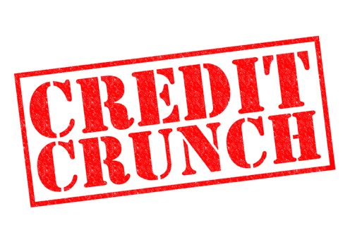 CREDIT CRUNCH red Rubber Stamp over a white background.
