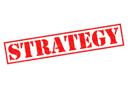 STRATEGY red Rubber Stamp over a white background.