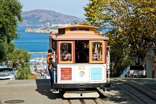 SAN FRANCISCO - NOVEMBER 2nd: The Cable car tram, November 2nd, 2012 in San Francisco, USA. The San Francisco cable car system is world last permanently manually operated cable car system. Lines were established between 1873 and 1890.