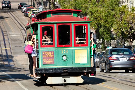 SAN FRANCISCO - NOVEMBER 2nd: The Cable car tram, November 2nd, 2012 in San Francisco, USA. The San Francisco cable car system is world last permanently manually operated cable car system. Lines were established between 1873 and 1890.