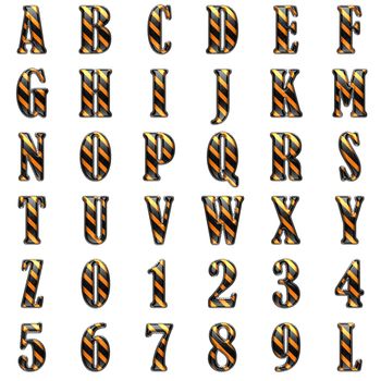 metal black and orange alphabet