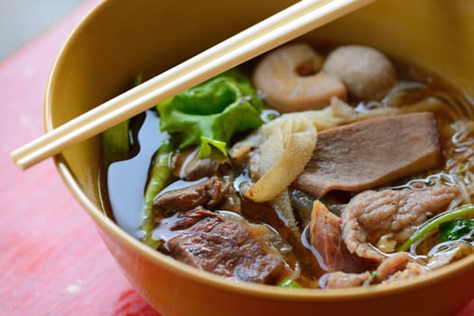 asian style Noodle soup with beef