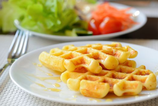 waffles with maple syrup for breakfast