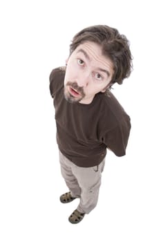 young casual man full body in a white background