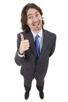 happy young businessman full length, isolated on white