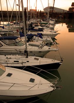 View of marina boats at sunset 