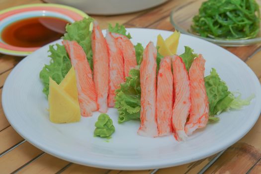 Imitation Alaska Crab Stick with Shoyu sauce, vegetables