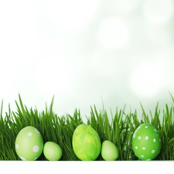 Row of Easter eggs in Fresh Green Grass