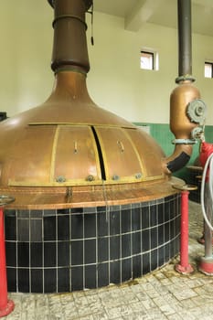 Brew kettle at Brewery 'Het Sas' in Boezinge, Belgium.