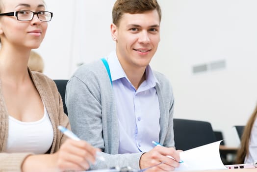 portrait of students in the classroom, teaching at the University of