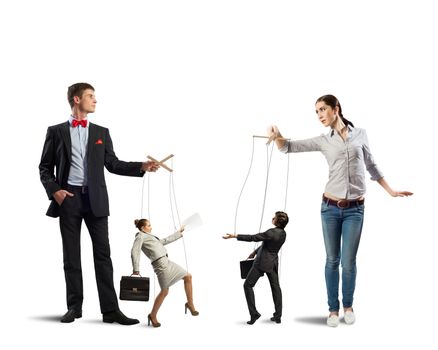 puppeteers holding the strings of puppets business, business concept control