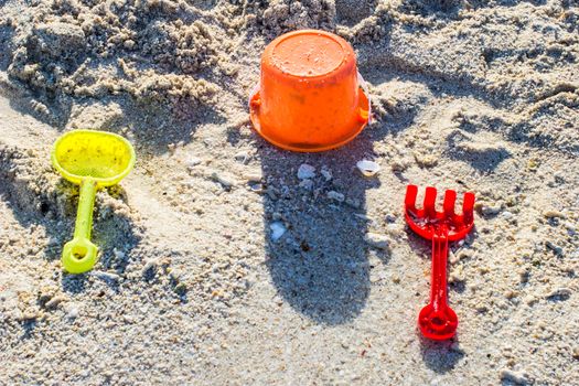 toys for childrens sandboxes against the sea and the beach