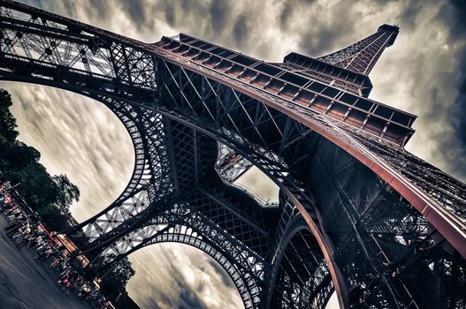 View of Eiffel tower in Grungy dramatic style, Paris, France