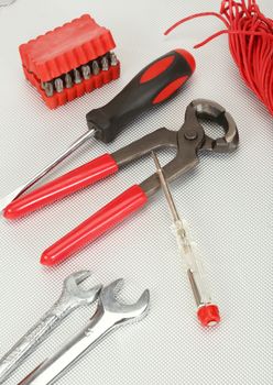 Close up of bunch of hand tools 