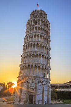 Pisa leaning tower at sunrise, Italy 