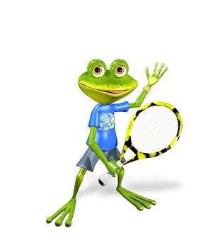 illustration a merry green frog tennis player