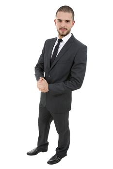 happy young businessman full length, isolated on white