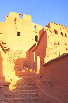 Ait Benhaddou,fortified city, kasbah or ksar, along the former caravan route between Sahara and Marrakesh in present day Morocco. It is situated in Souss Massa Draa on a hill along the Ounila River.