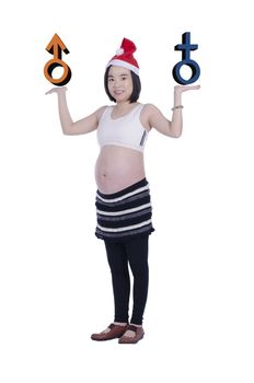 Pregnant woman thinking male or female