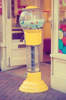 retro bubble gum machine outside a shop in England