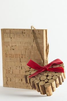 Old Vintage red ribbon heart and cork book