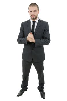 happy young businessman full length, isolated on white