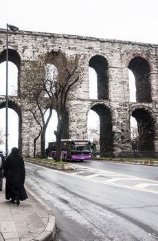 ISTANBUL - FEBRUARY 11: the old roman aqueduct in the city of Istanbul on February 11, 2013 in Istanbul, Turkey