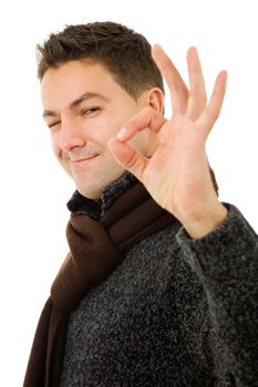 happy young man winning, isolated on white