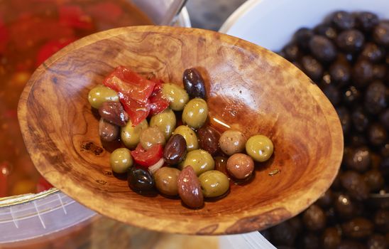 Natural gourmet olives for sale on Provence market of South France