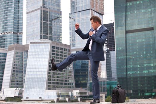 businessman holds training session before the start of the working day at the office