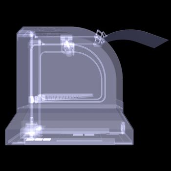 3d printer. X-ray render isolated on black background