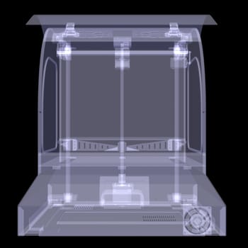 3d printer. X-ray render isolated on black background