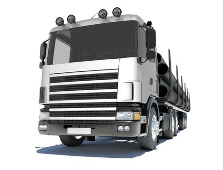 Truck transporting pipe. Isolated render on a white background
