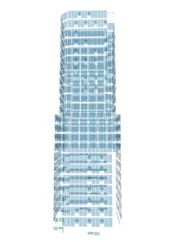 Abstract skyscraper consisting of blue planes. Isolated render on a white background