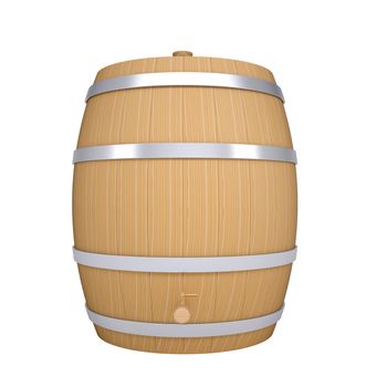 Wooden barrel with metal hoops. Isolated render on a white background