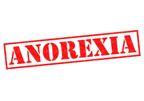 ANOREXIA red Rubber Stamp over a white background.