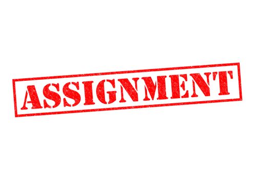 ASSIGNMENT red Rubber Stamp over a white background.