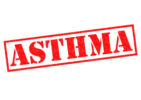 ASTHMA red Rubber Stamp over a white background.