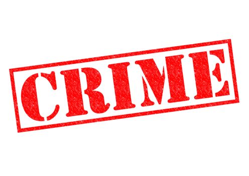 CRIME red Rubber Stamp over a white background.